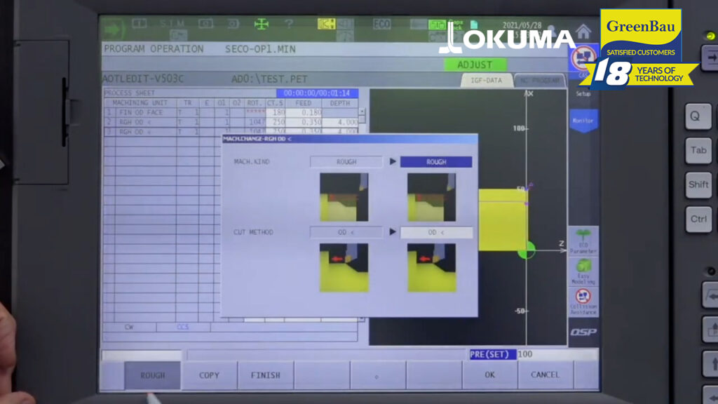 Programarea conversațională grafică pe strung Okuma